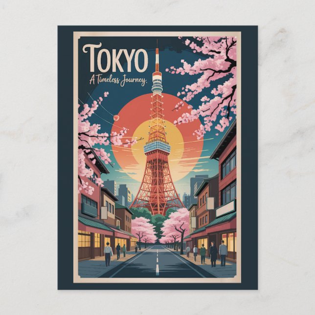 Tokyo Japan Illustration Resa Konst Vintage Vykort (Framsida)