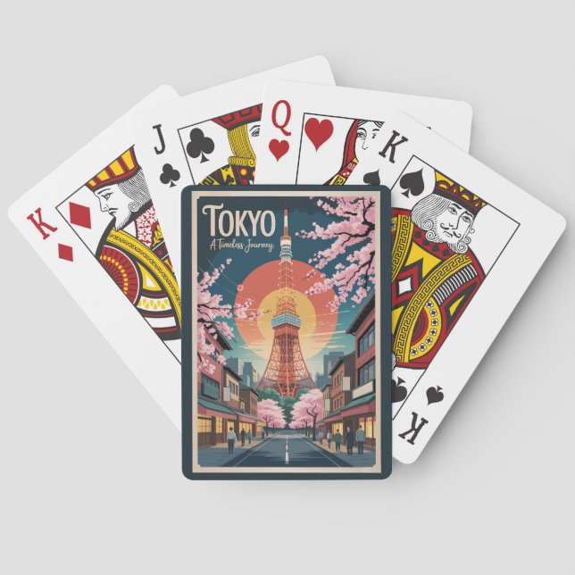 Tokyo Japan Illustration Travel Art Vintage Casinokort (Baksidan)