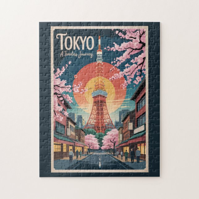 Tokyo Japan Illustration Travel Art Vintage Pussel (Vertikal)