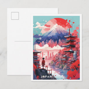 Tokyo Japan Konst Vintage Resa Illustration Vykort