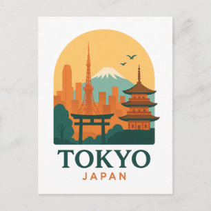 Tokyo Japan Minimalistisk Resa Souvenir Postkort Vykort