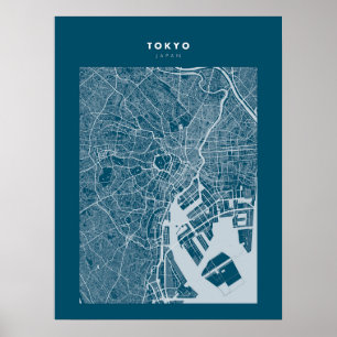 Tokyo - Japan Mörk blått City Karta Poster