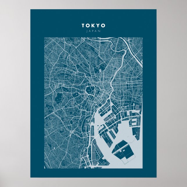 Tokyo - Japan Mörk blått City Karta Poster (Framsidan)