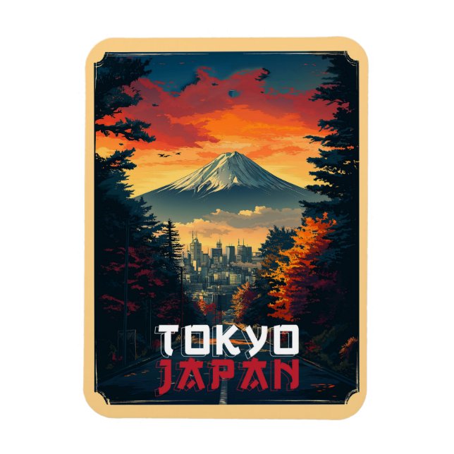 Tokyo, Japan: Mount Fuji och Cityscape Magnet (Vertikal)