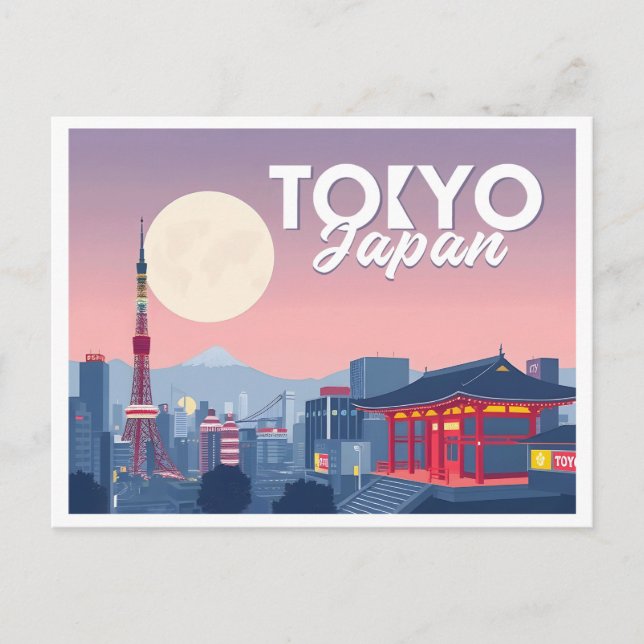 Tokyo Japan Pastel Travel Design Vykort (Framsida)