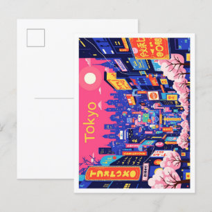 Tokyo Japan Pop Art Travel Illustration Vykort