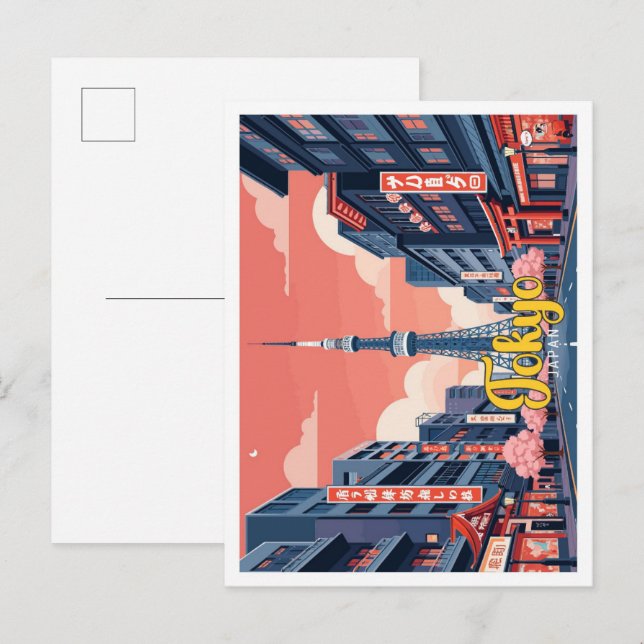 Tokyo Japan Pop Art Travel Illustration Vykort (Fram/baksida)