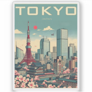 Tokyo Japan resa vintage gåvor Klistermärken