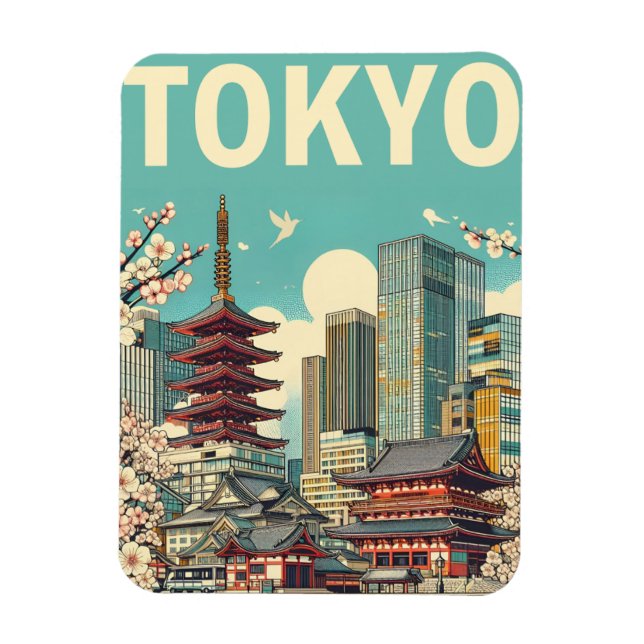 Tokyo Japan resa vintage gåvor  Magnet (Vertikal)