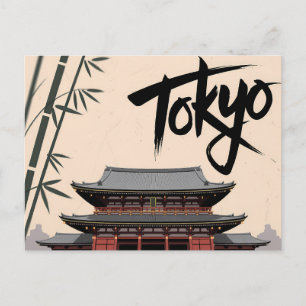 Tokyo Japan Resa Vintage Tempelmönster Konst Vykort