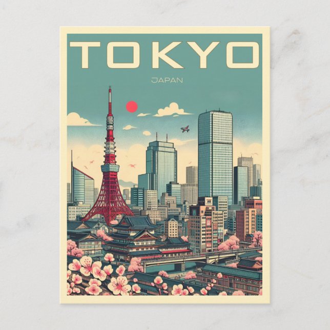Tokyo Japan resa vintagepresenter  Vykort (Framsida)