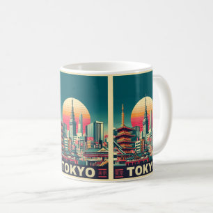 Tokyo Japan-resepresenter med magnitiska kort RETR Kaffemugg