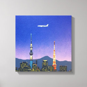 Tokyo Japan Siluett 80-talet Hiroshi Nagai Konst Canvastryck