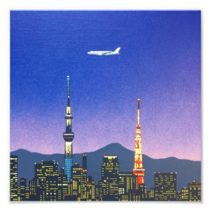 Tokyo Japan Siluett 80-talet Hiroshi Nagai Konst Fototryck