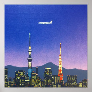 Tokyo Japan Siluett 80-talet Hiroshi Nagai Konst Poster
