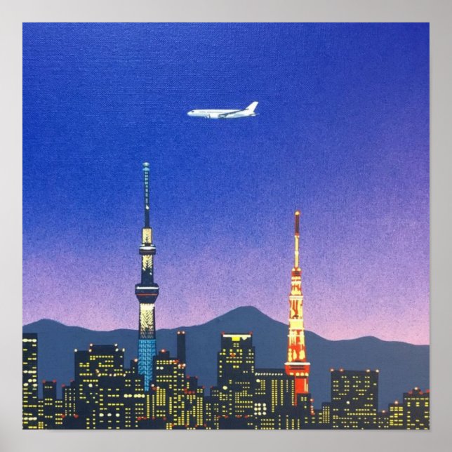 Tokyo Japan Siluett 80-talet Hiroshi Nagai Konst Poster (Framsidan)