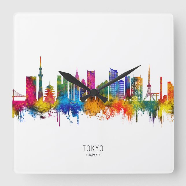 Tokyo Japan Siluett Fyrkantig Klocka (Framsida)