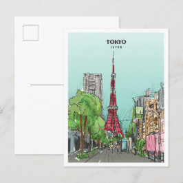Tokyo Japan Sketch Art Vintage resor Vykort