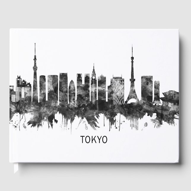 Tokyo Japan Skyline BW Gästböcker (Framsida)