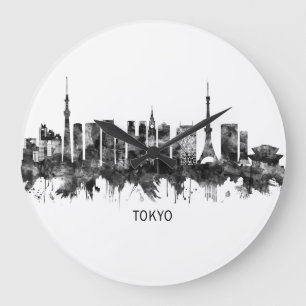 Tokyo Japan Skyline BW Stor Klocka