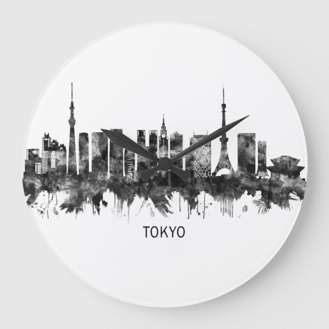 Tokyo Japan Skyline BW Stor Klocka (Framsida)