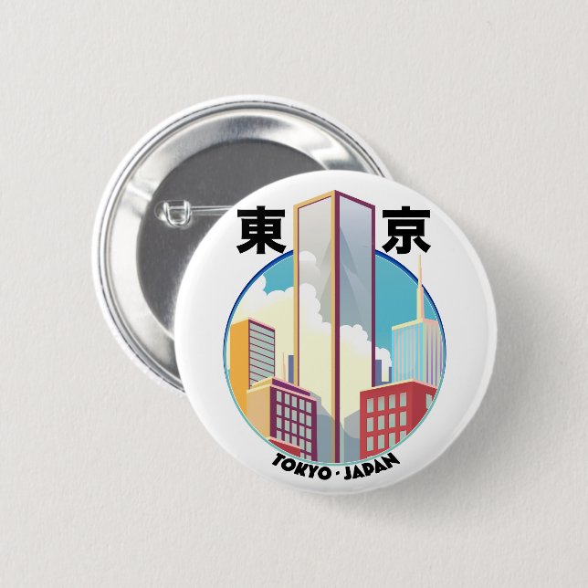 Tokyo Japan stadsbild logotyp Knapp (Framsida & baksida)