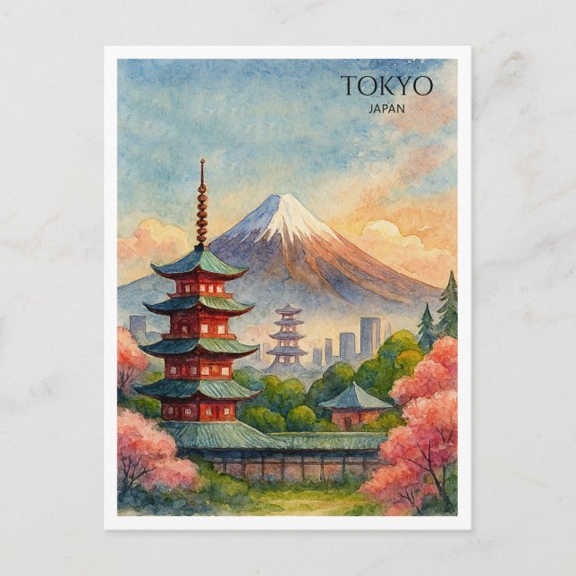 Tokyo Japan Stadsscenarie Akvarell Souvenir Helg Vykort (Framsida)