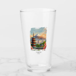 Tokyo Japan Stadssiluett Akvarell Souvenir Glaskopp