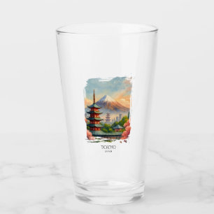 Tokyo Japan Stadssiluett Akvarell Souvenir Glaskopp