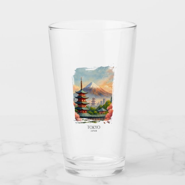 Tokyo Japan Stadssiluett Akvarell Souvenir Glaskopp (Framsida)