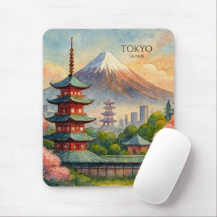 Tokyo Japan Stadssiluett Akvarell Souvenir Musmatta
