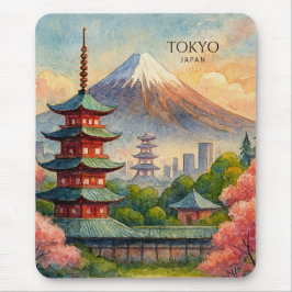 Tokyo Japan Stadssiluett Akvarell Souvenir Musmatta