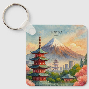 Tokyo Japan Stadssiluett Akvarell Souvenir Nyckelring