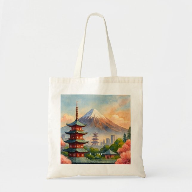 Tokyo Japan Stadssiluett Akvarell Souvenir Tygkasse (Framsidan)