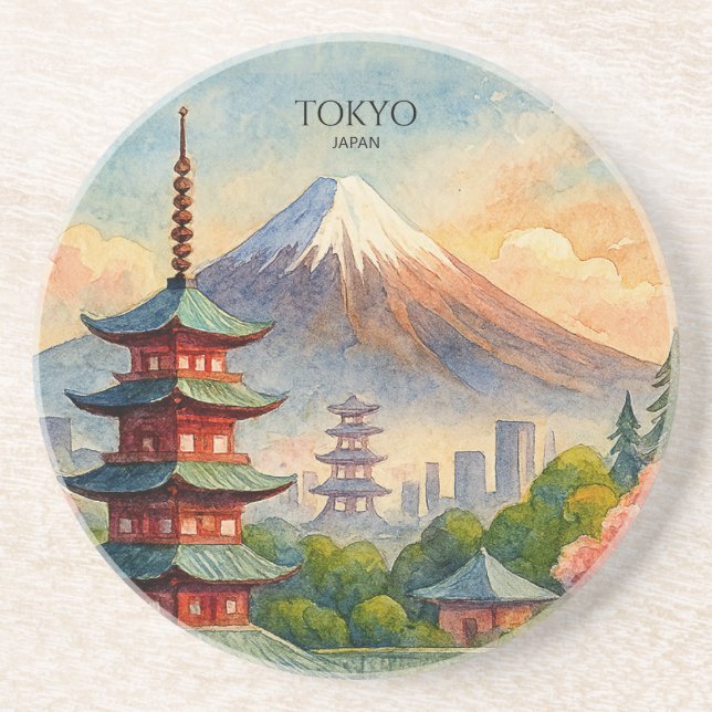 Tokyo Japan Stadssiluett Akvarell Souvenir Underlägg (Framsidan)