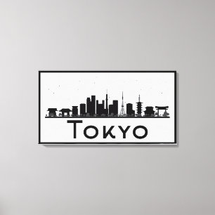 Tokyo Japan svart & vitstadshorisont Canvastryck