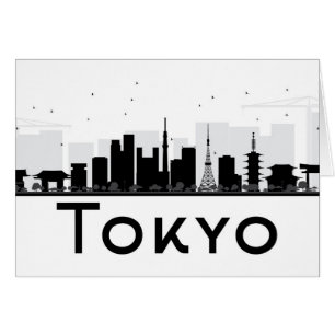 Tokyo Japan   svart & vitstadshorisont Hälsningskort
