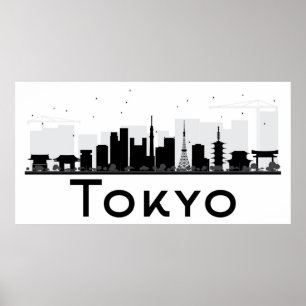 Tokyo Japan svart & vitstadshorisont Poster