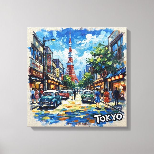 Tokyo Japan Tower Street Scene Stretched Canvas (Framsida)