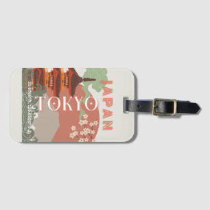 Tokyo Japan Travel Art, Retro Travel Art Bagagebricka