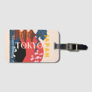 Tokyo Japan Travel Art, Retro Travel Art Bagagebricka