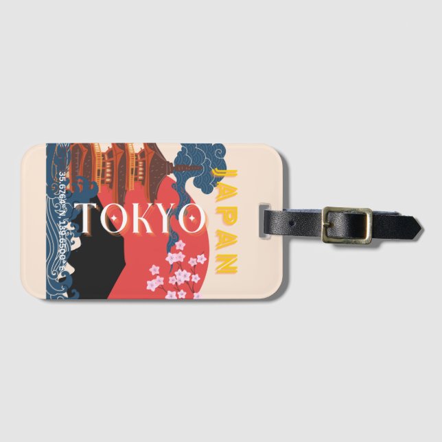 Tokyo Japan Travel Art, Retro Travel Art Bagagebricka (Framsida horisontal)