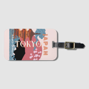 Tokyo Japan Travel Art, Retro Travel Art Bagagebricka