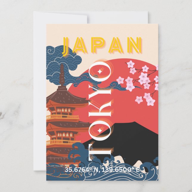Tokyo Japan Travel Art, Retro Travel Art Julkort (Framsida)