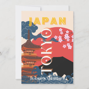 Tokyo Japan Travel Art, Retro Travel Art Julkort