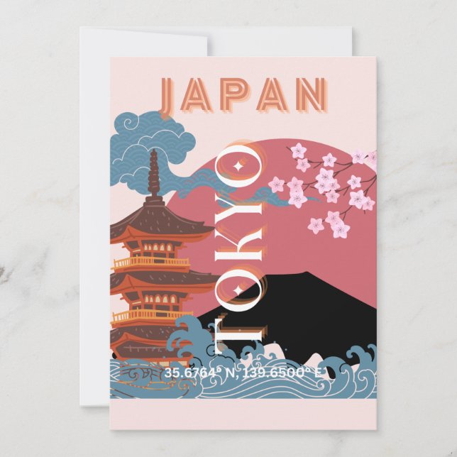 Tokyo Japan Travel Art, Retro Travel Art Julkort (Framsida)