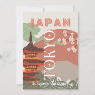 Tokyo Japan Travel Art, Retro Travel Art Julkort