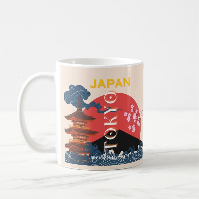 Tokyo Japan Travel Art, Retro Travel Art Kaffemugg (Vänster)