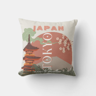 Tokyo Japan Travel Art, Retro Travel Art Kudde