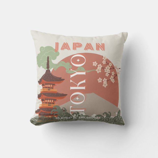 Tokyo Japan Travel Art, Retro Travel Art Kudde (Framsida)